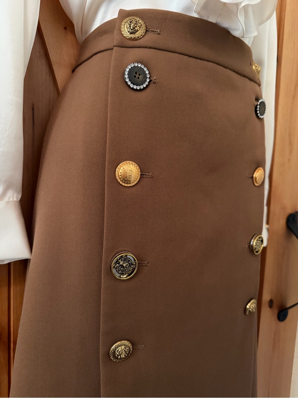 PINKO Italy Burrasca Heavy Crepe Button Cognac Brown Midi Pencil Skirt, 10 Rare! - Picture 5 of 16